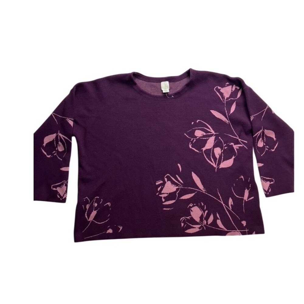 Joie Womens 3X‎ Purple Pink Floral Button Back Knit Pullover Sweater 3/4 Sleeve
